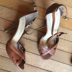 Jessica Simpson brown leather stilettos